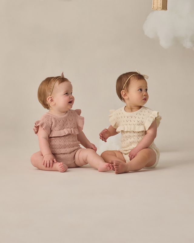 Quincy Mae Pointelle Ruffle Romper - Blush
