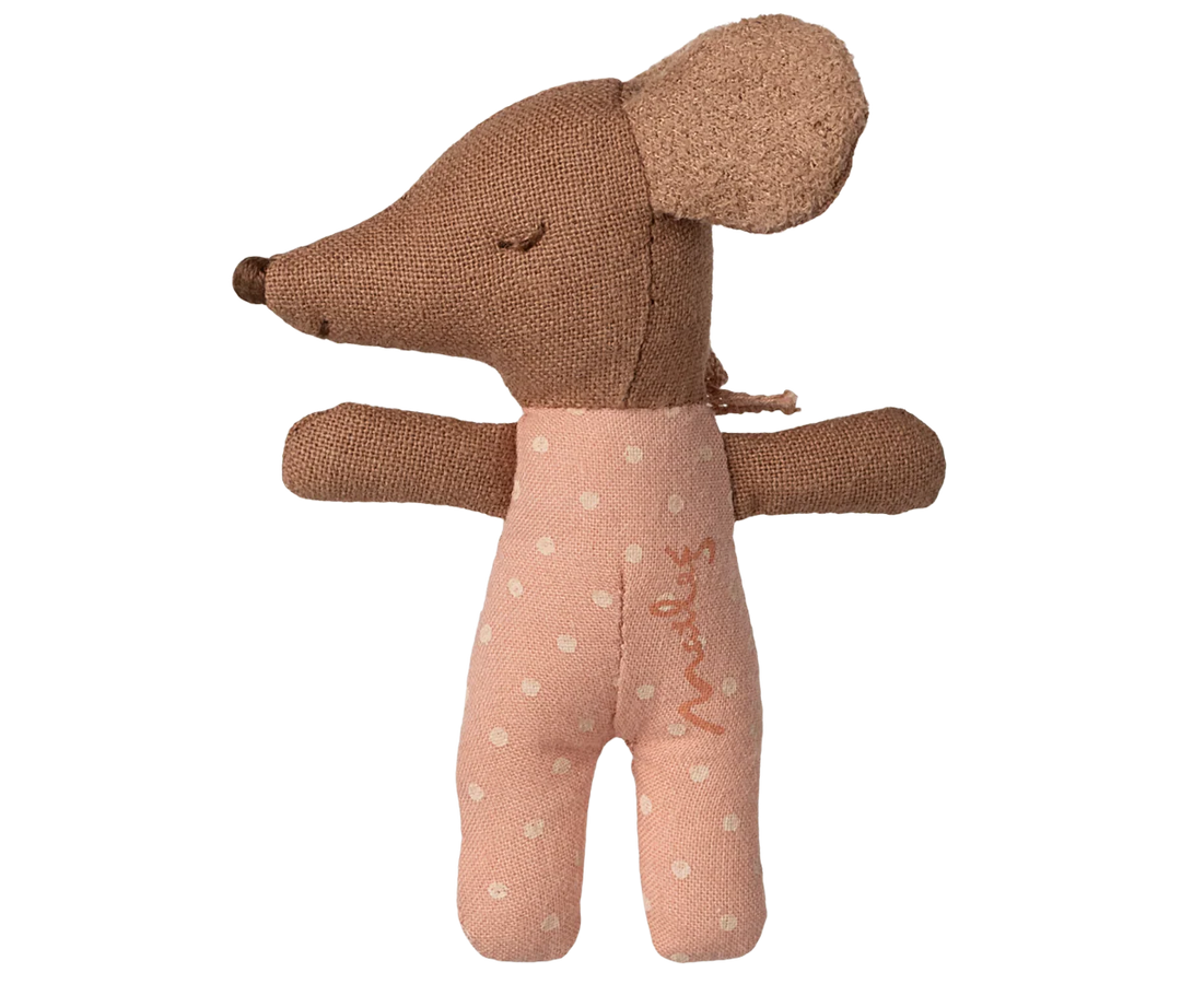Maileg Sleepy Wakey Baby Mouse In Matchbox - Rose