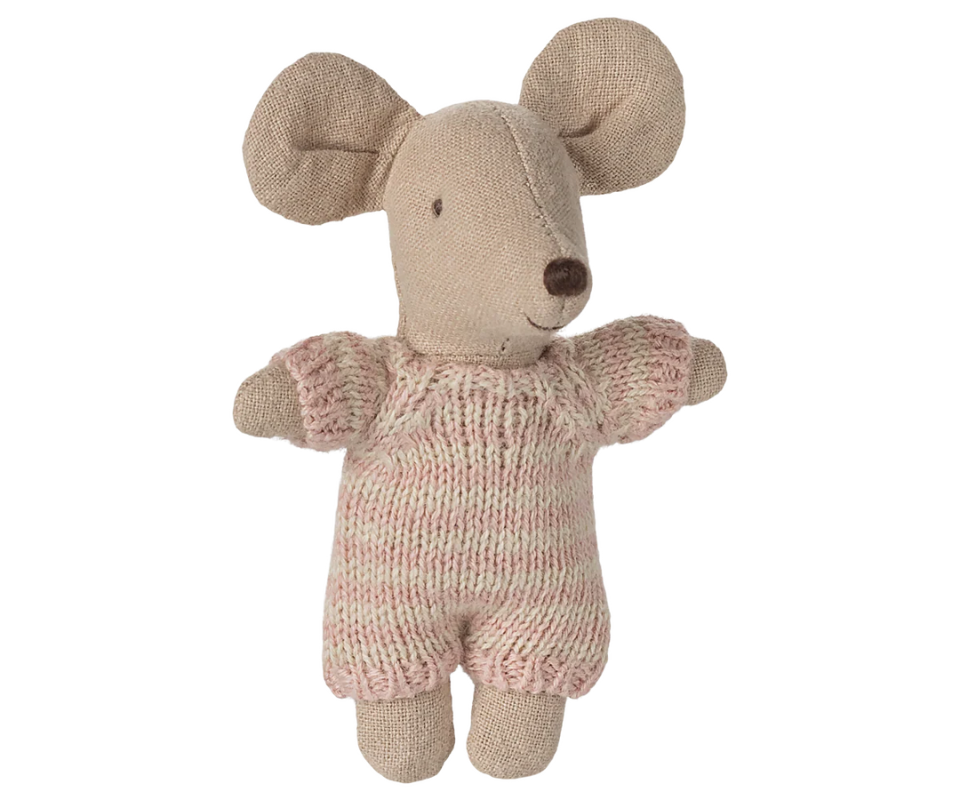 Maileg Baby Mouse In Carry Cot - Rose