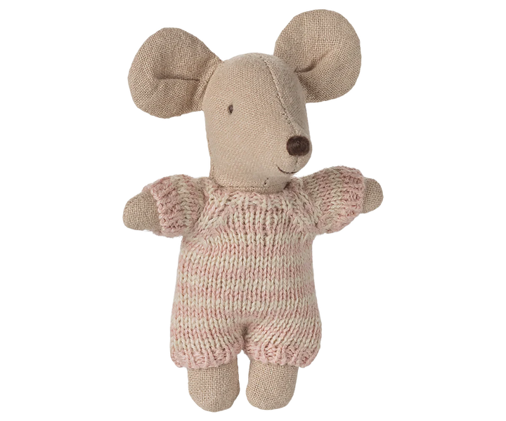 Maileg Baby Mouse In Carry Cot - Rose