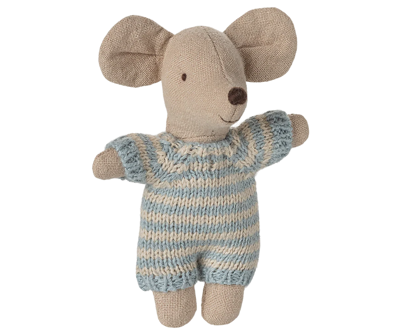 Maileg Baby Mouse In Carry Cot - Blue