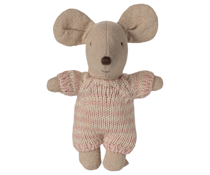 Maileg Baby Mouse In Carry Cot - Rose