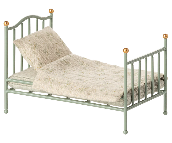 Maileg Vintage Single Bed, Mouse - Mint
