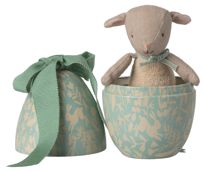 Maileg Easter Egg With Micro Lamb, Small - Dusty Mint