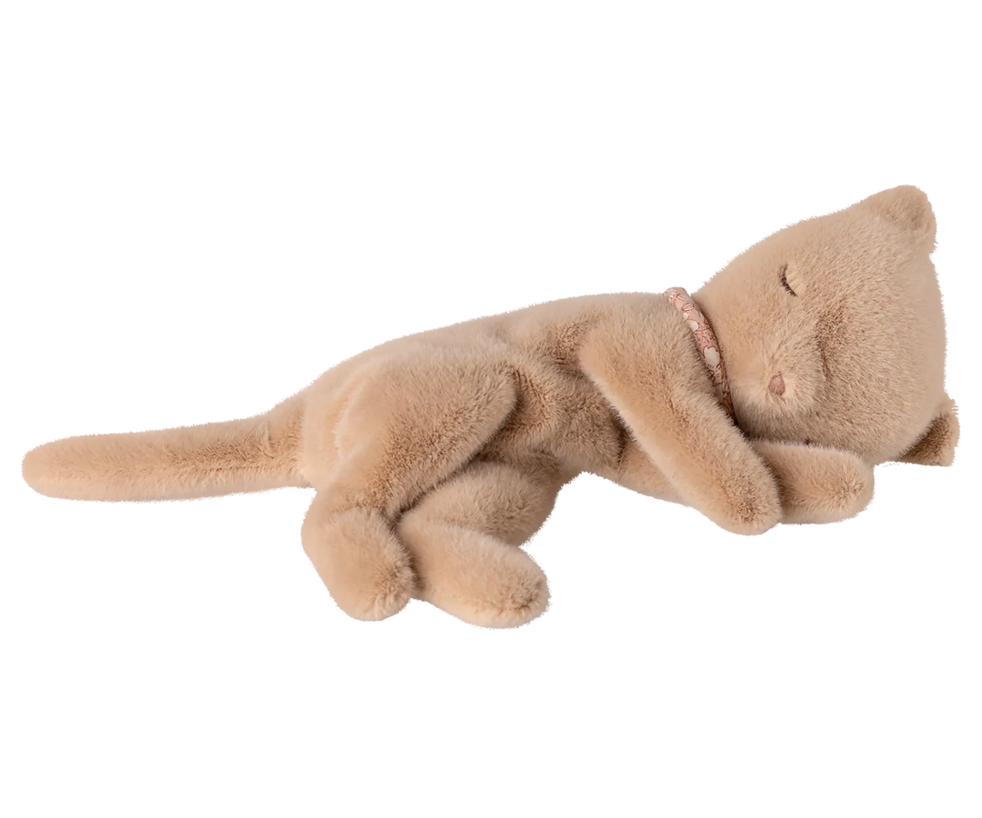 Maileg Sleeping Kitty Plush Small - Light Cream Peach