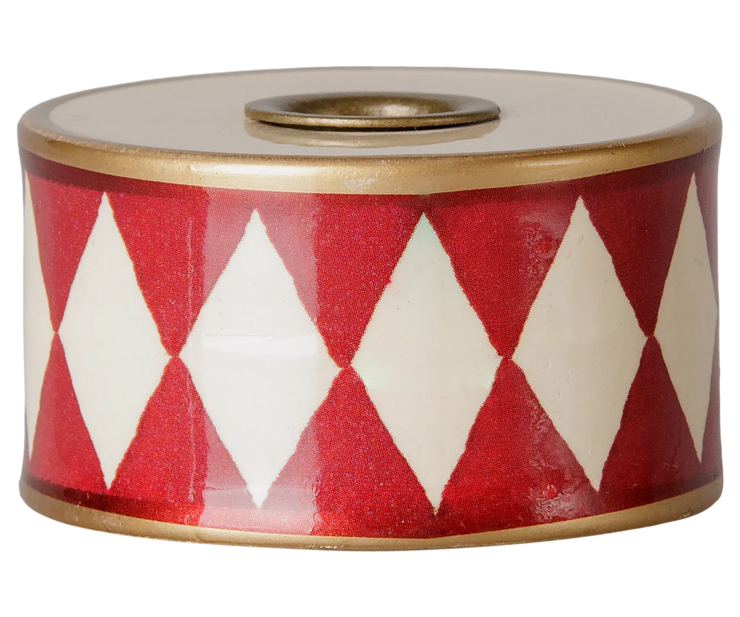 Maileg Candle Holder, Drum - Off White/Red