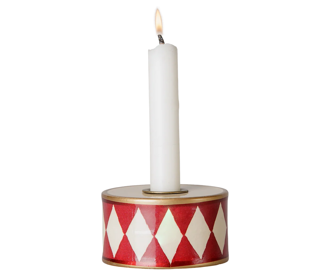 Maileg Candle Holder, Drum - Off White/Red