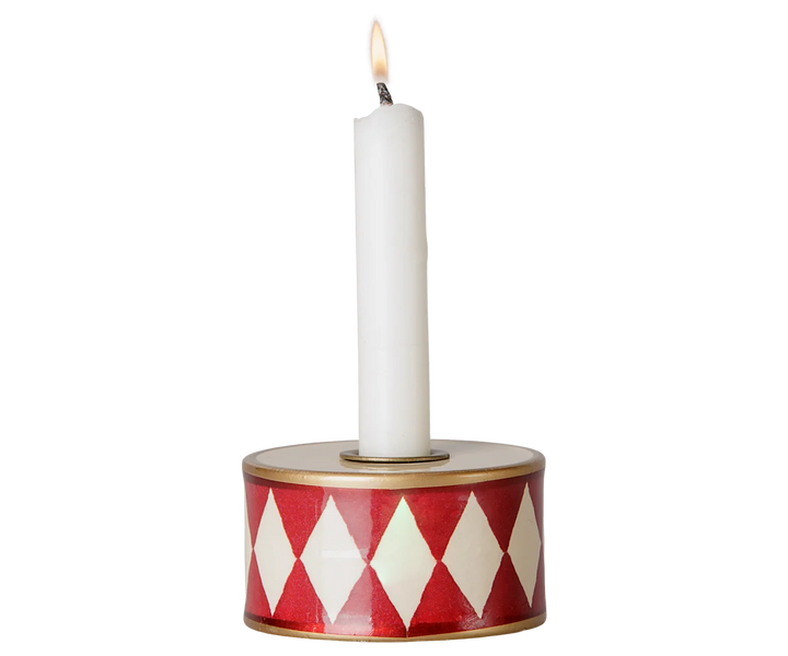 Maileg Candle Holder, Drum - Off White/Red