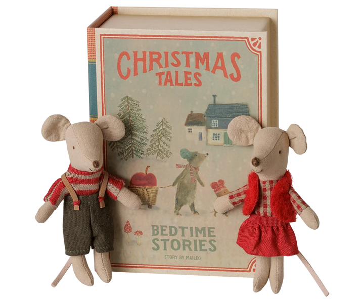 Maileg Christmas Twin Mice, Little Sister and Brother in Book