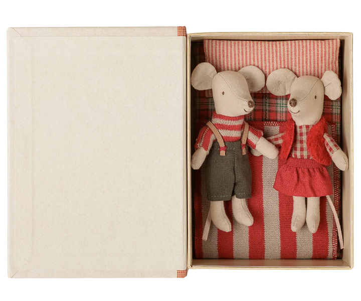 Maileg Christmas Twin Mice, Little Sister and Brother in Book