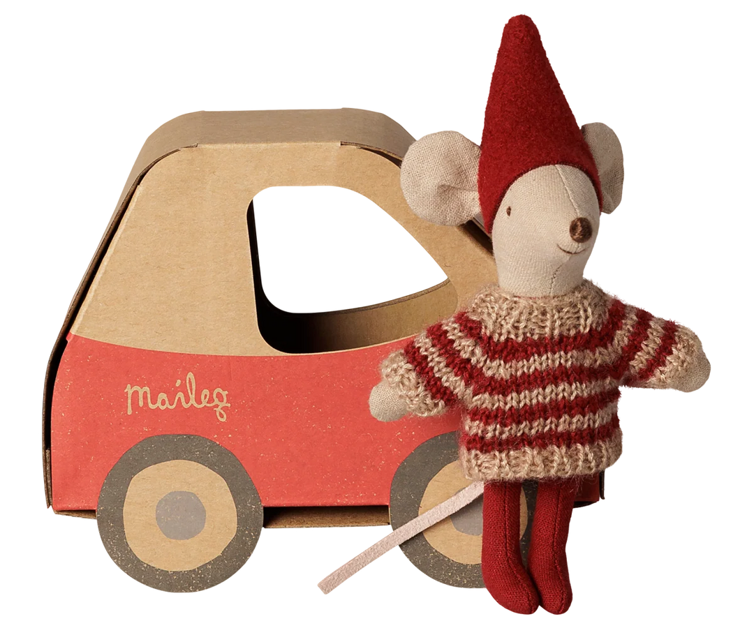 Maileg Christmas Mouse, Little Sister In Car Box