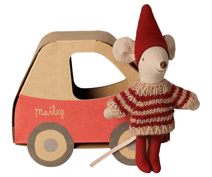Maileg Christmas Mouse, Little Sister In Car Box