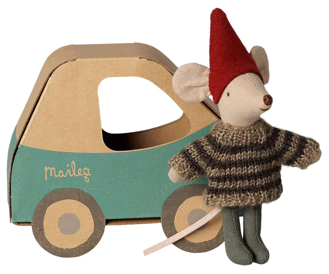 Maileg Christmas Mouse, Little Brother In Car Box