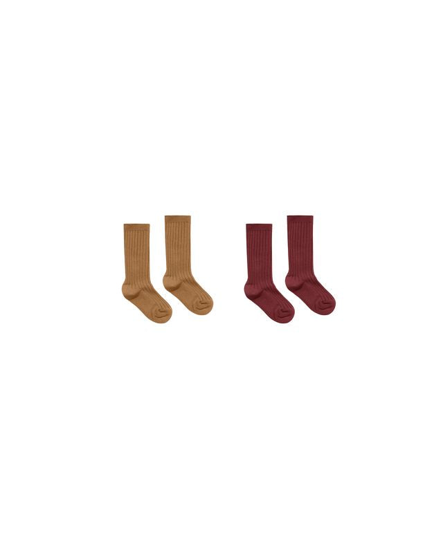 Rylee + Cru Ribbed Socks, 2-pack - Golden, Burgundy