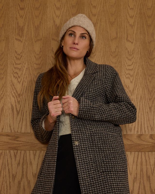 Rylee + Cru Womens Longline Coat - Micro Check