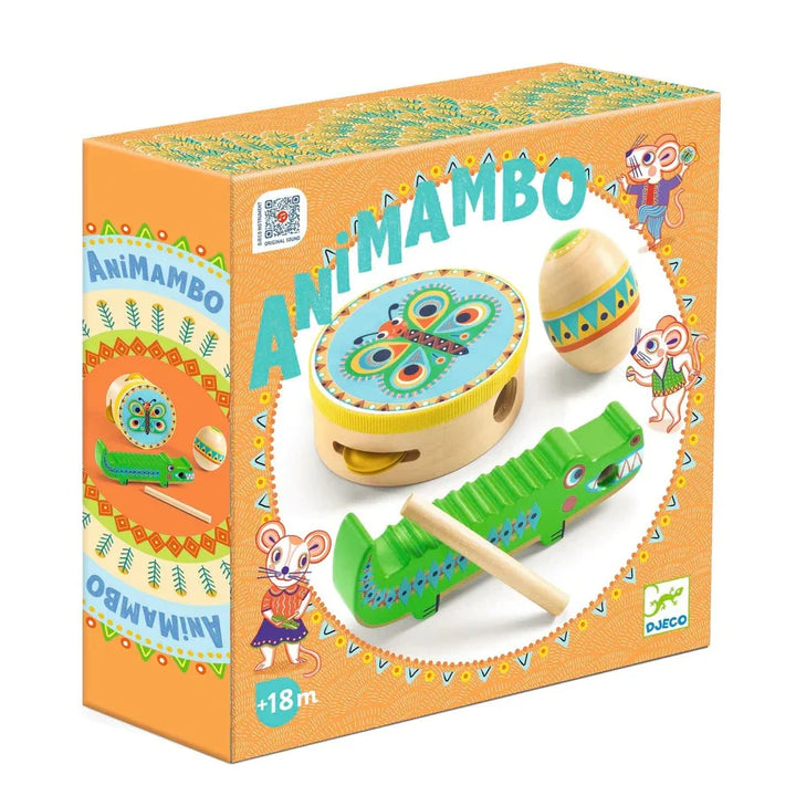 Djeco Animambo Tambourine, Maraca & Guiro Musical Instrument Set