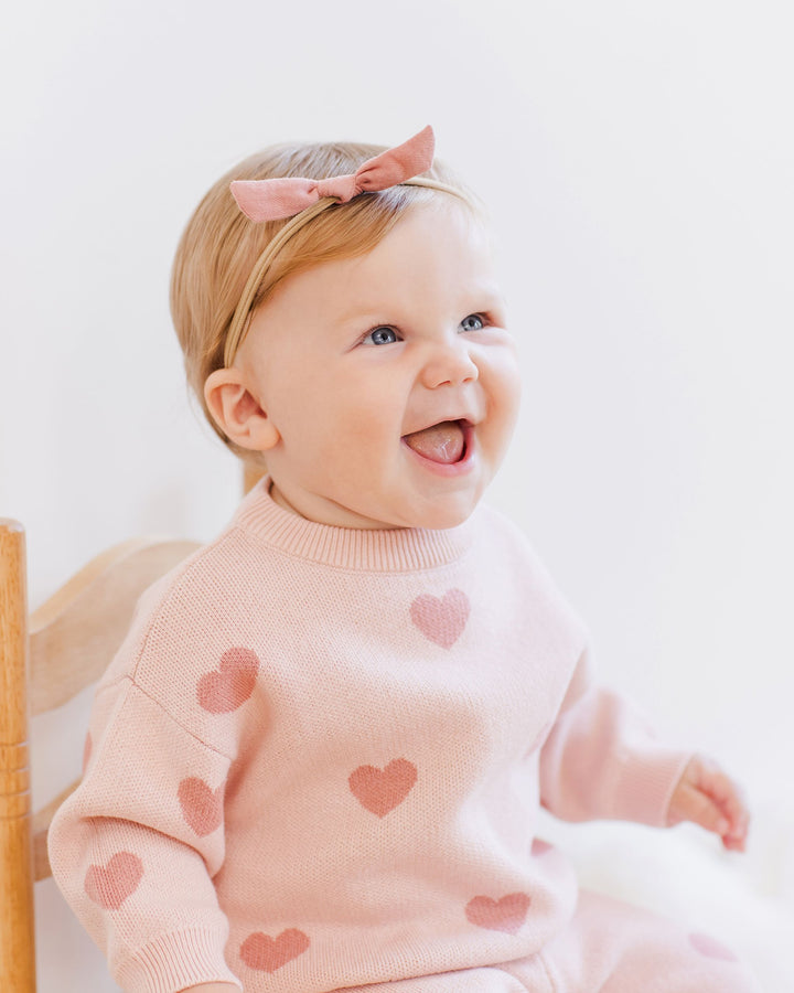 Quincy Mae Heart Knit Sweater Set - Bubblegum