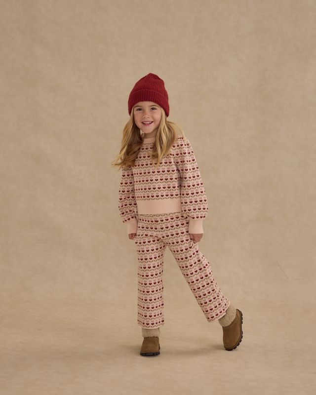 Rylee + Cru Jacquard Knit Set - Ruby Hearts