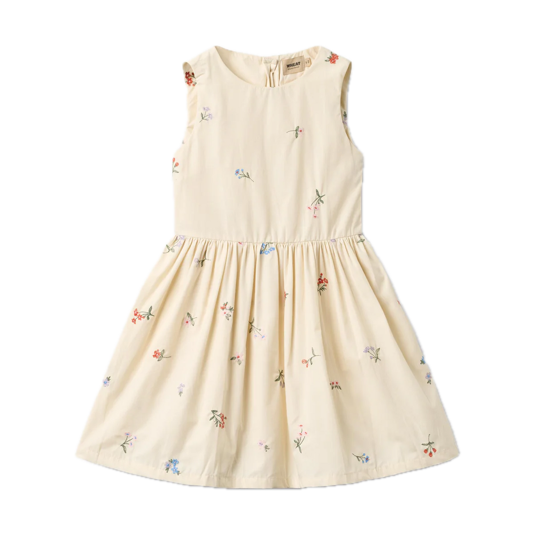 Wheat Dress Thelma - Ivory Embroidery Flowers