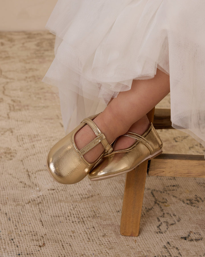 Noralee T-Strap Ballet Flats - Gold Metallic