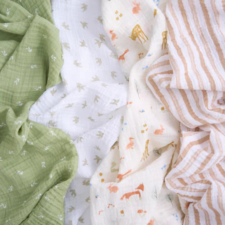 Aden + Anais Essentials Cotton Muslin Swaddle Blanket 4 pack - Sage Woodland