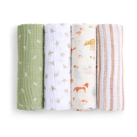 Aden + Anais Essentials Cotton Muslin Swaddle Blanket 4 pack - Sage Woodland