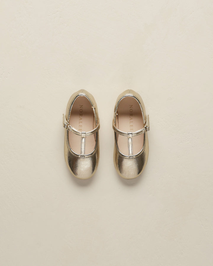 Noralee T-Strap Ballet Flats - Gold Metallic