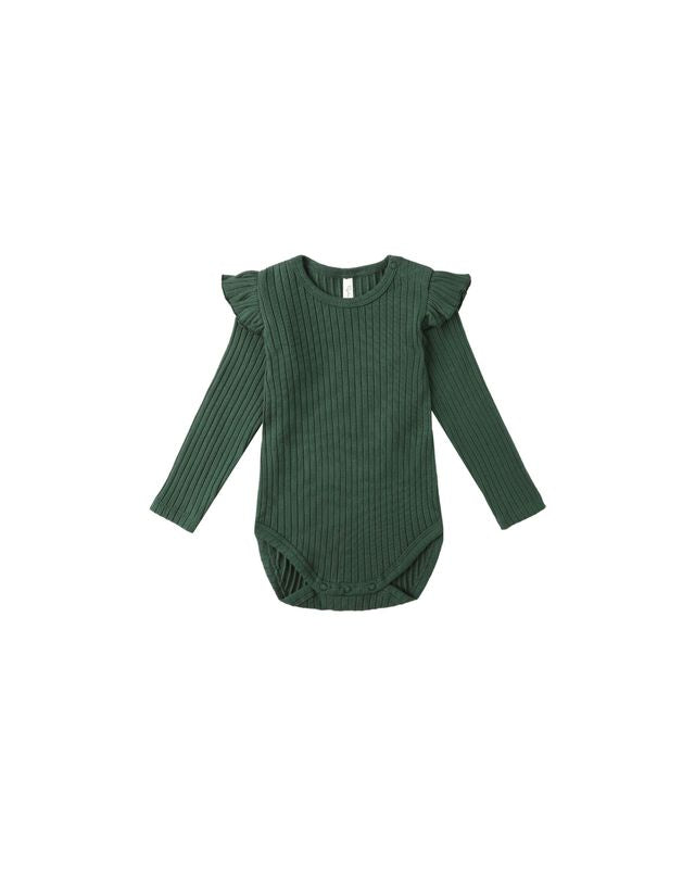 Rylee + Cru Shoulder Ruffle Bodysuit - Green