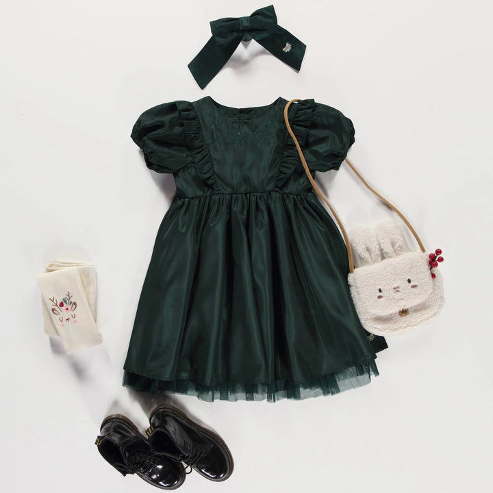 Souris Mini Taffeta & Tulle Emerald Green Dress