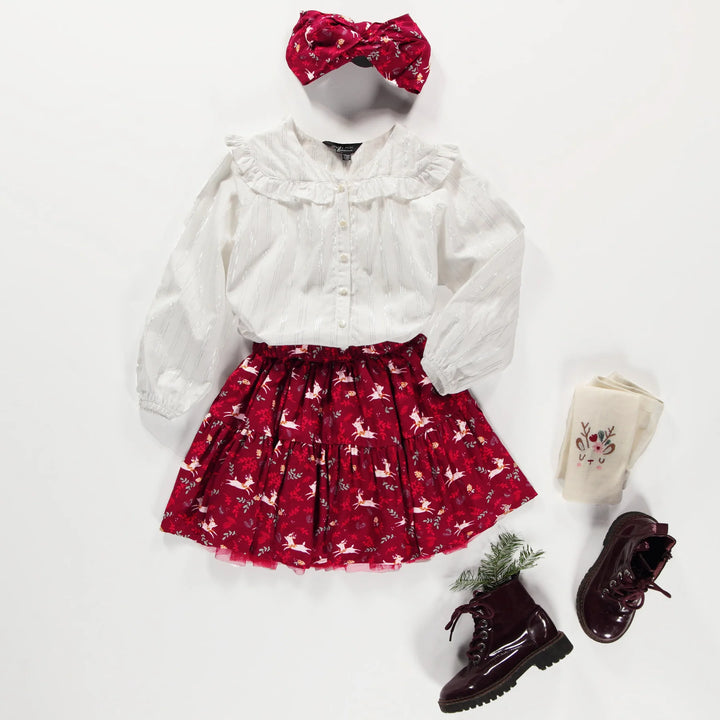 Souris Mini Viscose Reindeer Ruffle Skirt