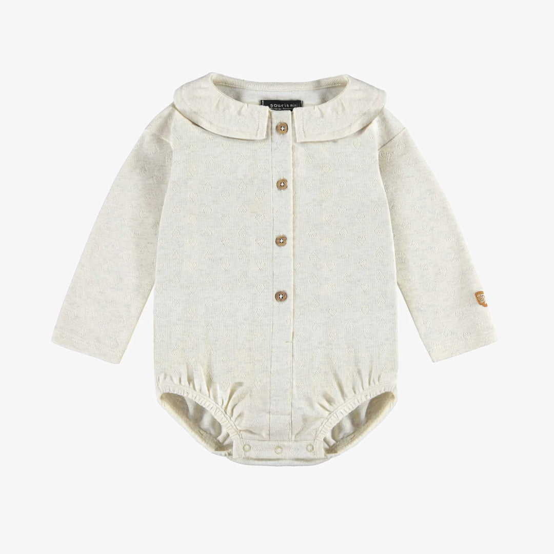 Souris Mini Shiny Pointelle Bodysuit With Claudine Collar