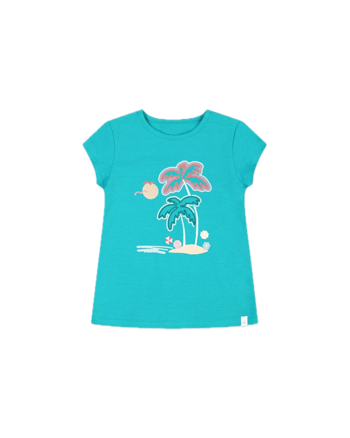 Deux Par Deux Organic Cotton Tee With Print Turquoise