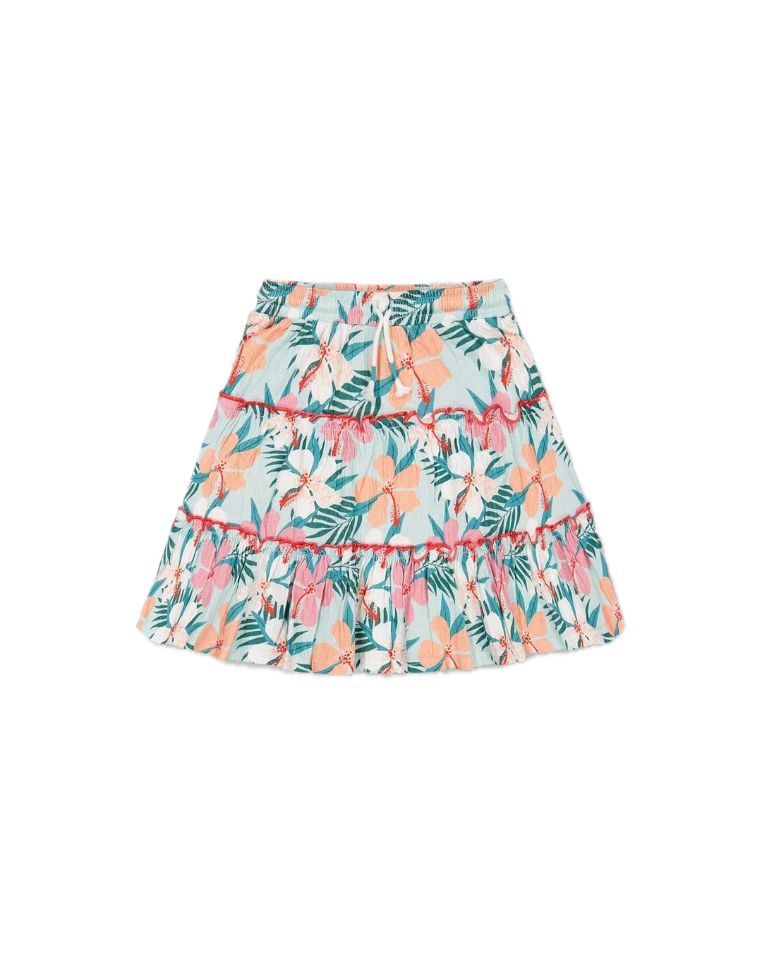 Deux Par Deux Long Crinkle Peasant Skirt Blue Printed Beach Hibiscus