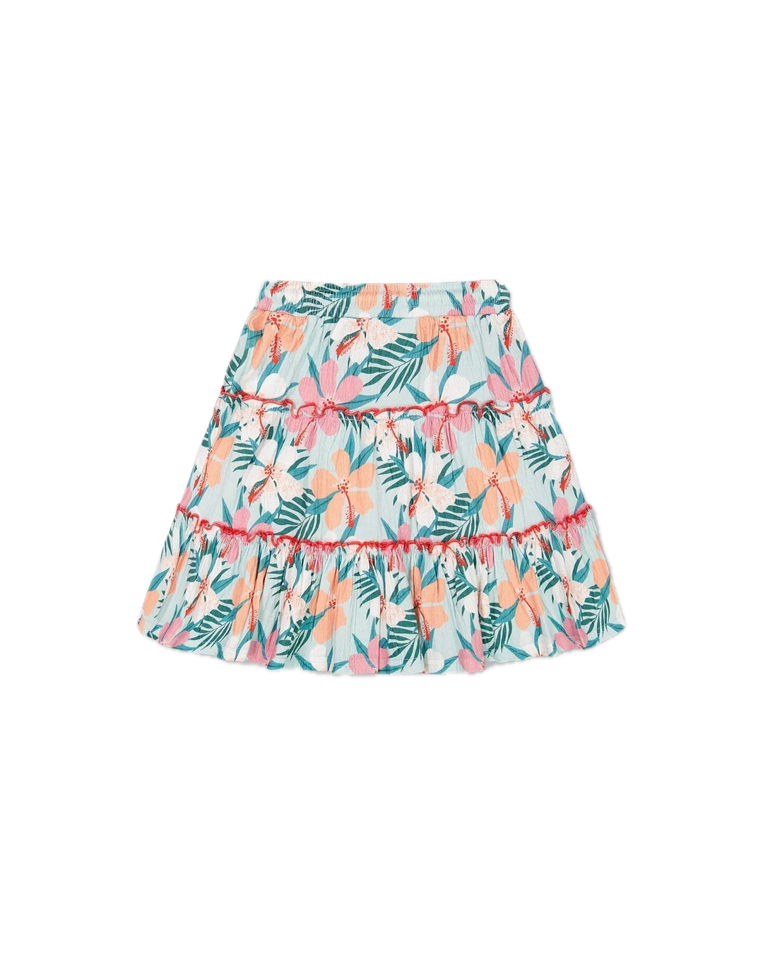 Deux Par Deux Long Crinkle Peasant Skirt Blue Printed Beach Hibiscus
