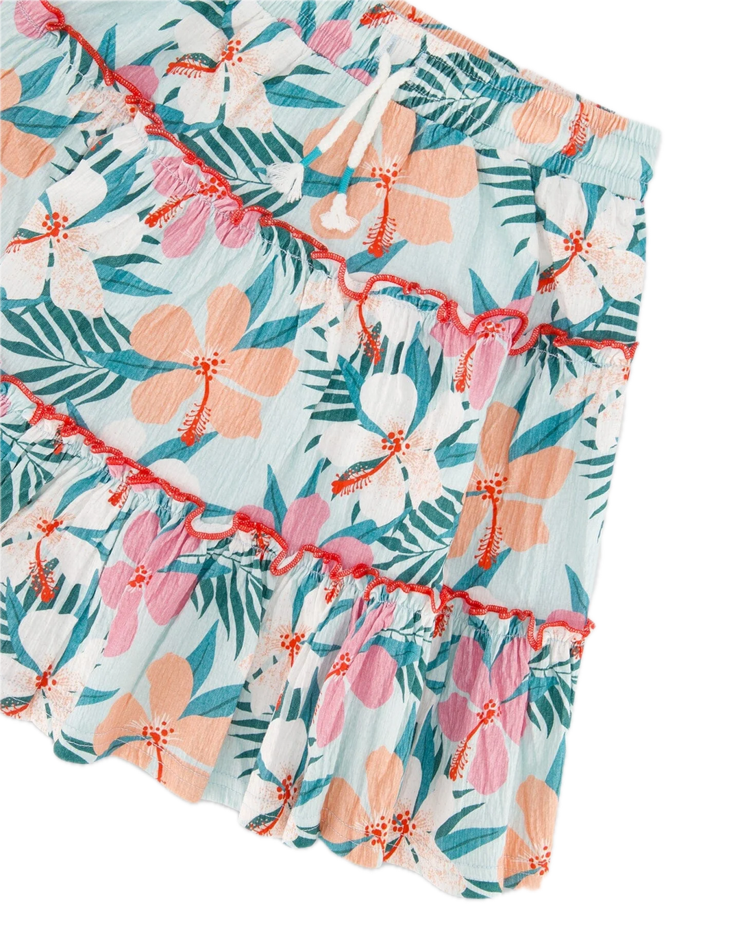 Deux Par Deux Long Crinkle Peasant Skirt Blue Printed Beach Hibiscus