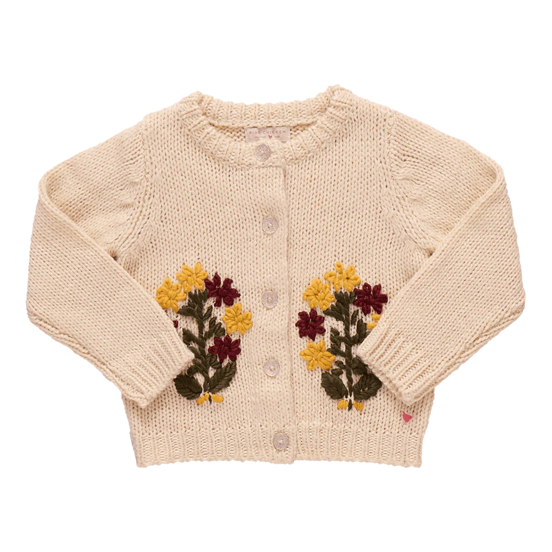 Pink Chicken Maude Sweater - Cream Flower Embroidery
