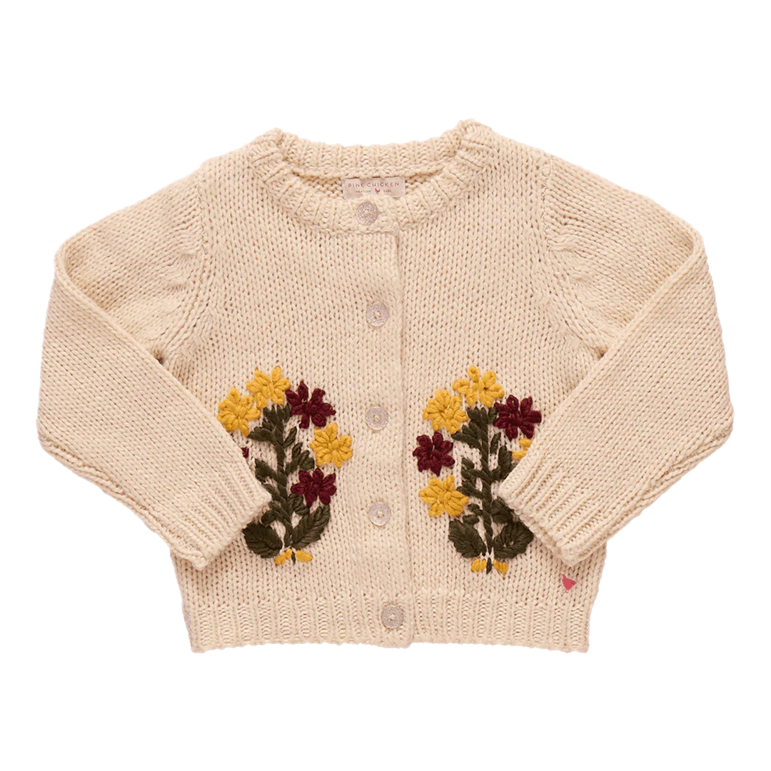 Pink Chicken Maude Sweater - Cream Flower Embroidery