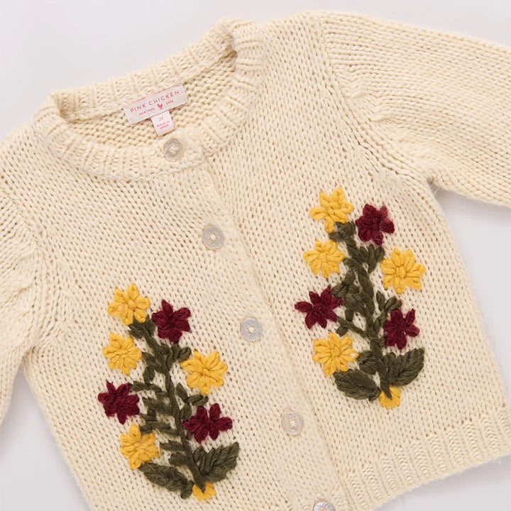 Pink Chicken Maude Sweater - Cream Flower Embroidery