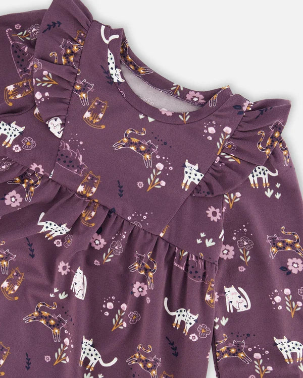 Deux Par Deux Printed Cat Dress