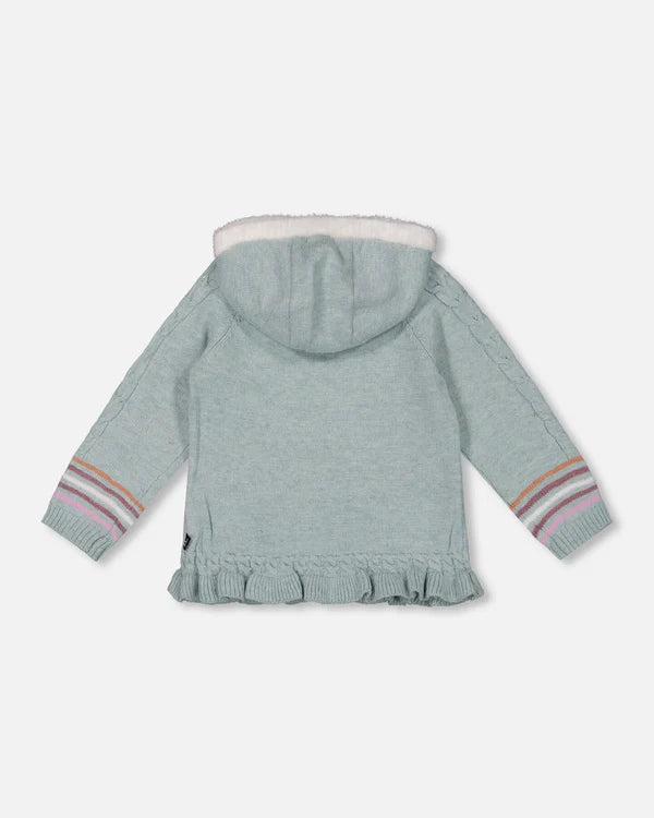 Deux Par Deux Jacquard Hooded Knit Cardigan