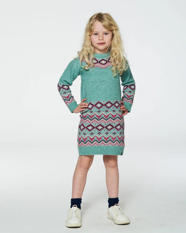 Deux Par Deux Norwegian Jacquard Knit Dress - Mint