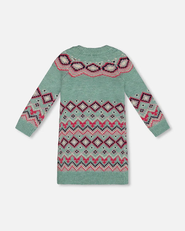 Deux Par Deux Norwegian Jacquard Knit Dress - Mint