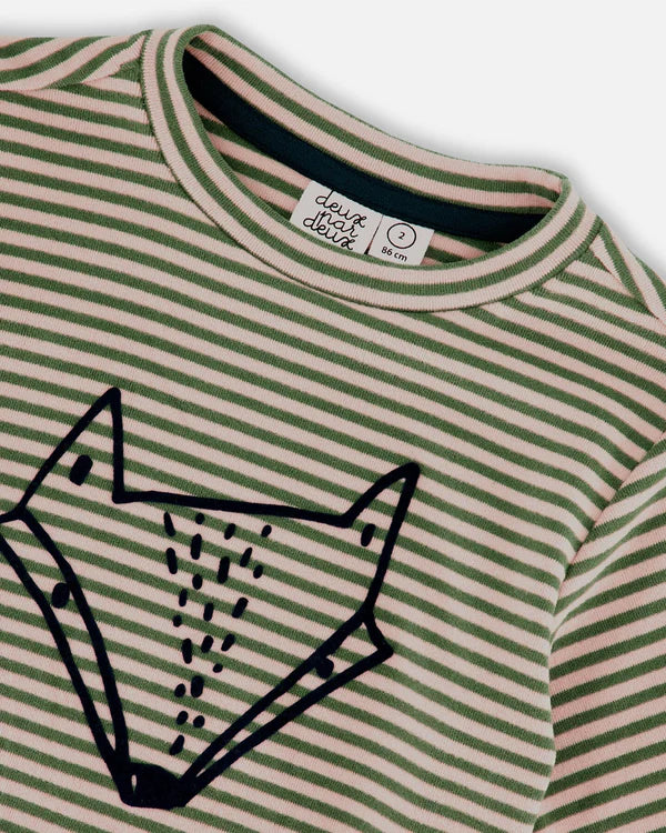 Deux Par Deux Super Soft Striped Fox Tee