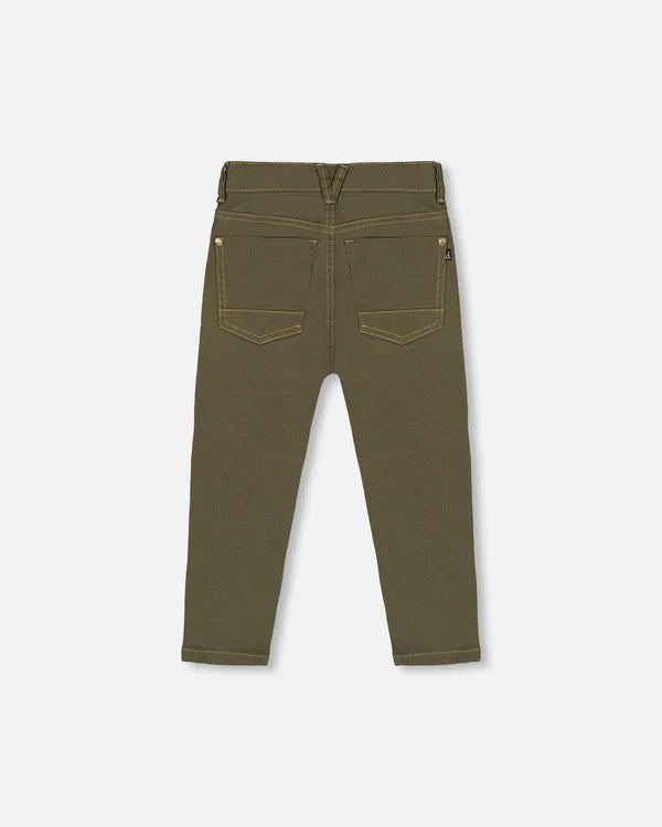 Deux Par Deux Stretch Twill Straight Leg Pants - Khaki Green