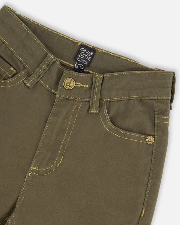 Deux Par Deux Stretch Twill Straight Leg Pants - Khaki Green