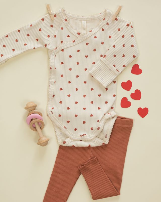Quincy Mae Side Snap Bodysuit - Red Hearts