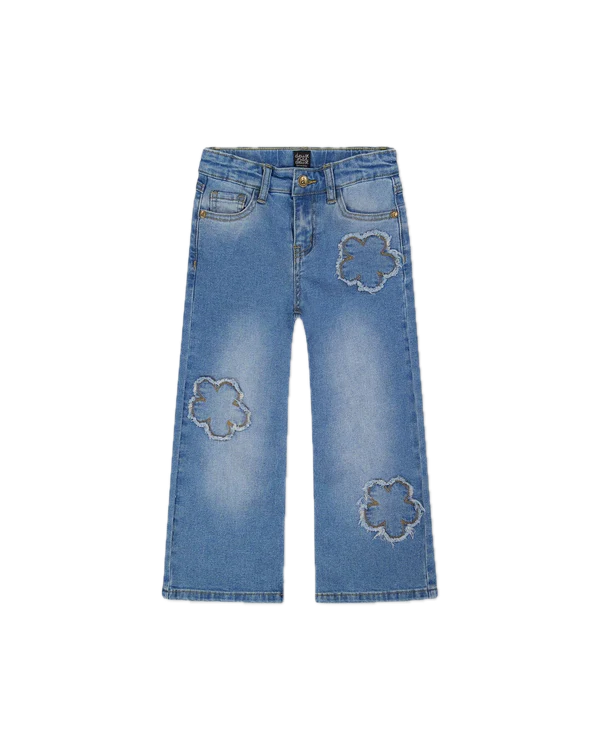 Deux Par Deux Wide Leg Stretch Jeans With Flower Stitching