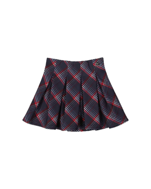 Deux Par Deux Navy Red Printed Plaid Skirt