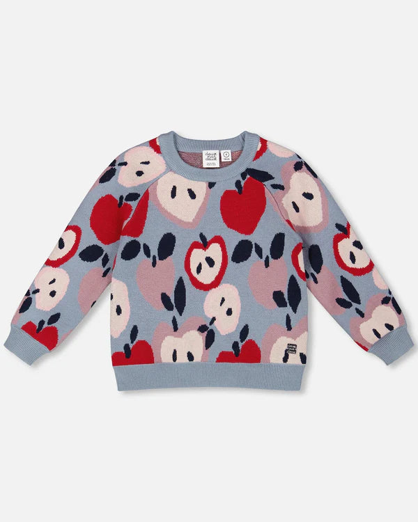 Deux Par Deux Knit Jaquard Heart Apple Sweater