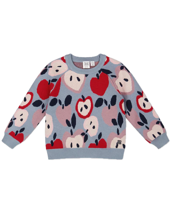 Deux Par Deux Knit Jaquard Heart Apple Sweater